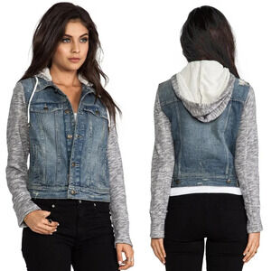 Free People Denim Knit Hoodie Jean Jacket 29786